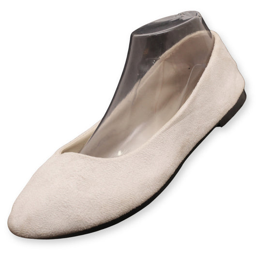 Suede-textured pointed-toe ballet flats