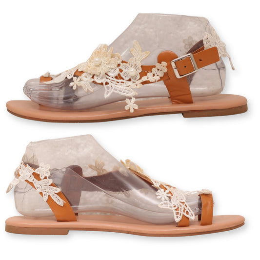 Embossed Flowers Women's Flat Sandal