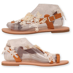 Embossed Flowers Women's Flat Sandal