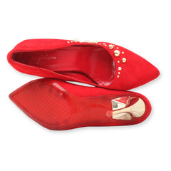 red studded pointed toe high heels