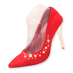 red studded pointed toe high heels