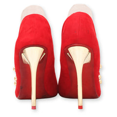 red studded pointed toe high heels