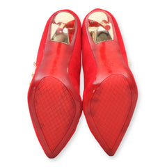 red studded pointed toe high heels