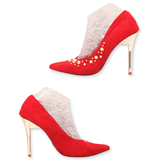 red studded pointed toe high heels