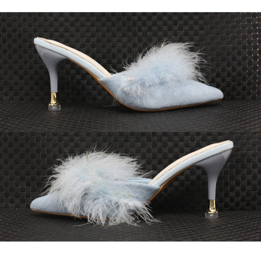 Pujingxy Furry Pointed Low Heels