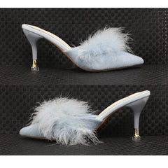 Pujingxy Furry Pointed Low Heels