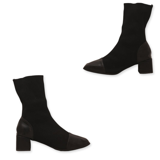 Square Toe Knitted Sock Ankle Boots