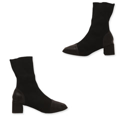Square Toe Knitted Sock Ankle Boots