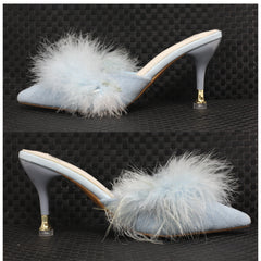 Pujingxy Furry Pointed Low Heels